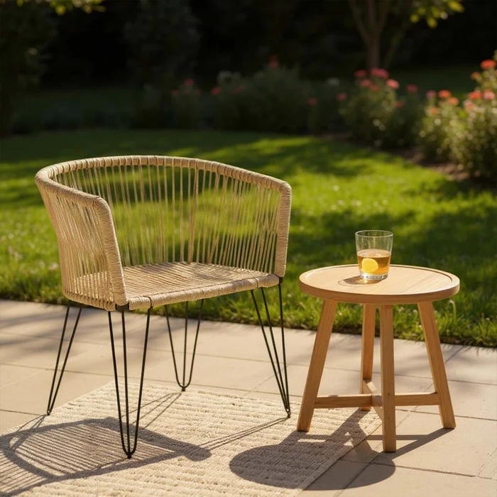 Chaise-confortable-en-corde-sable-pour-salon-et-jardin