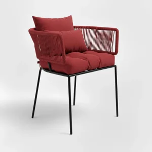 Chaise en corde tressée bohème intérieur-extérieur Rouge | BELLA