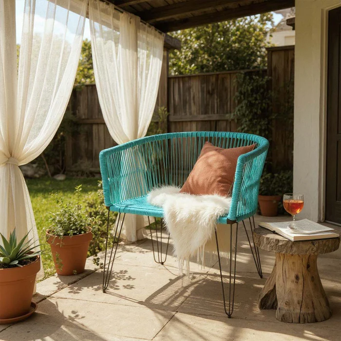 Fauteuil-moderne-turquoise-nylon-coton-et-acier
