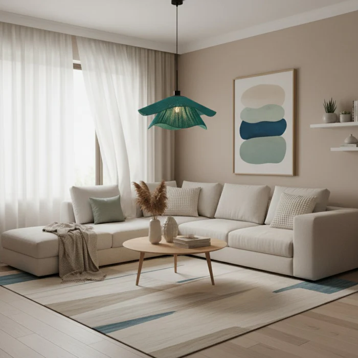 luminaire_artisanal_fibres_naturelles_turquoise