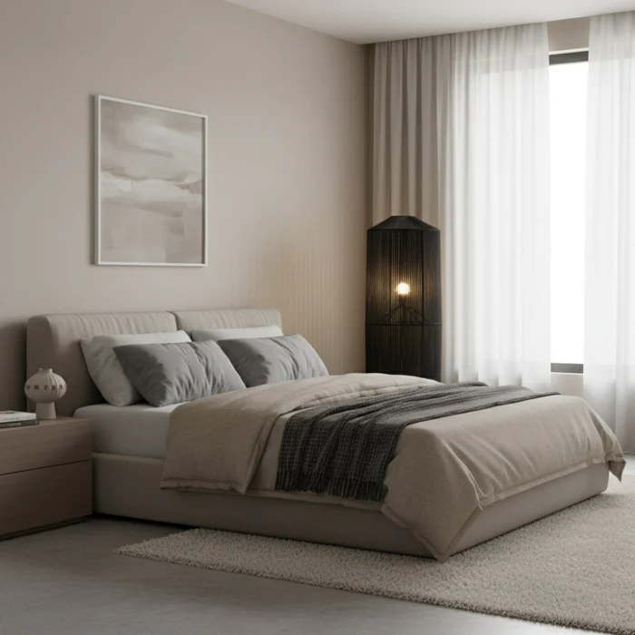 Lampe_sur_pied_Noir_tressee_a_la_main_ambiance_cosy
