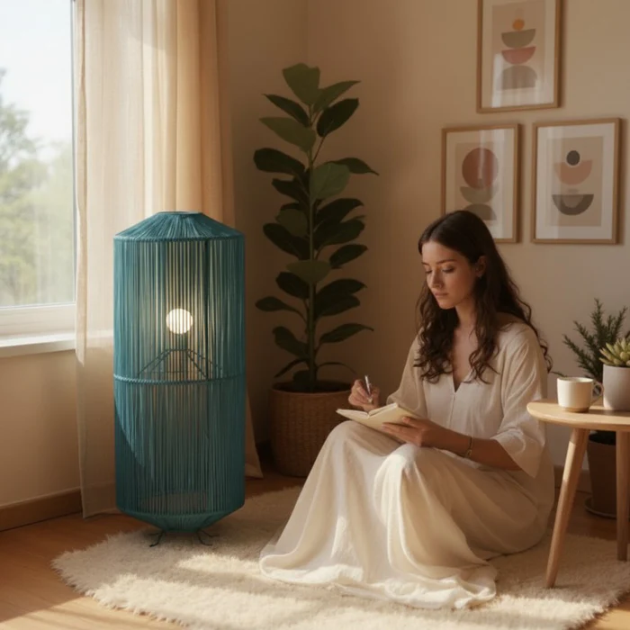 Lampe_sur_pied_boheme_chic_Bleu_Lagon_design_artisanal