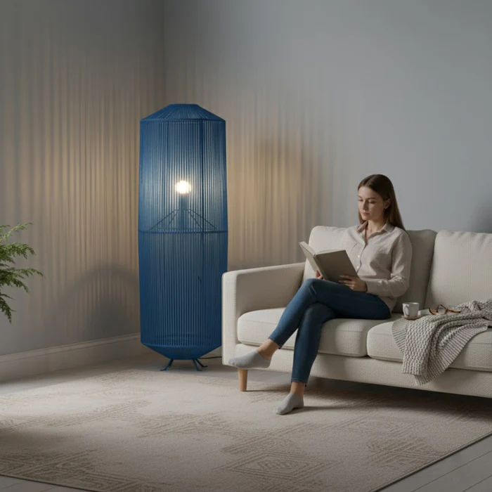 Lampe_sur_pied_boheme_chic_Bleu_Roi_coin_lecture