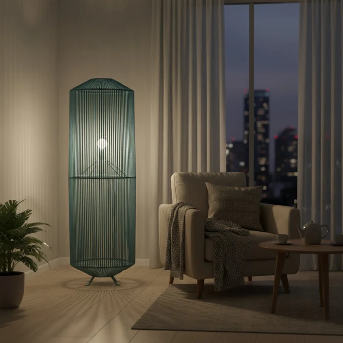 Lampe_sur_pied_deco_interieur_Bleu_Lagon_ambiance_chaleureuse