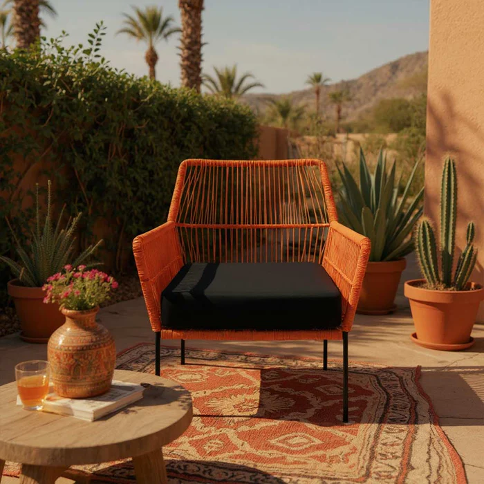 fauteuil-artisanal-moderne-orange-noir