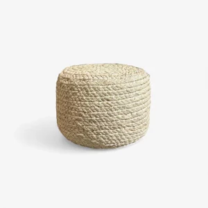 Petit Pouf en Raphia tressé bohème classique Sable